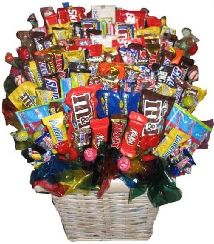 Collection of wrapped Hershey's candy bouquets