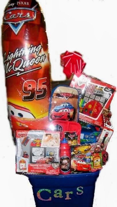 Cars Lightning McQueen gift basket with balloon and treats