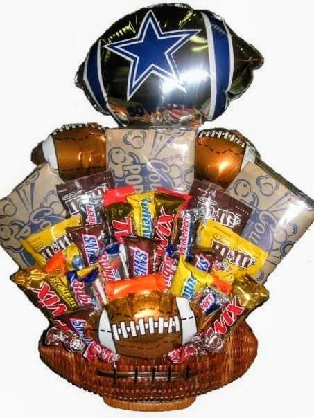 Dallas Cowboys candy bouquet with balloon football, popcorn, and candy