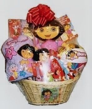Dora the Explorer wicker gift basket with doll and treats