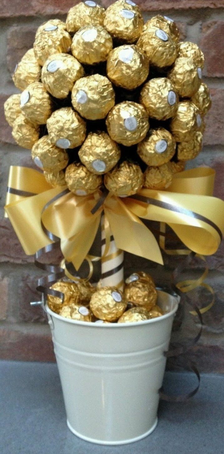 Ferrero Rocher chocolate topiary tree in a white pot