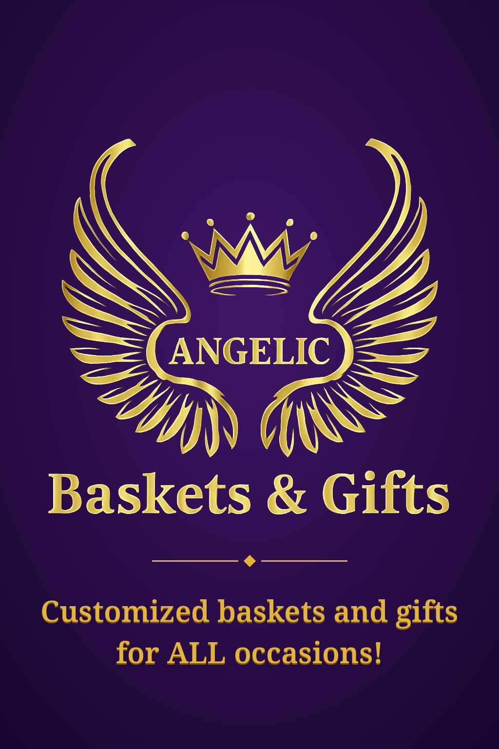 Angelic Baskets and Gifts — golden wings and crown logo