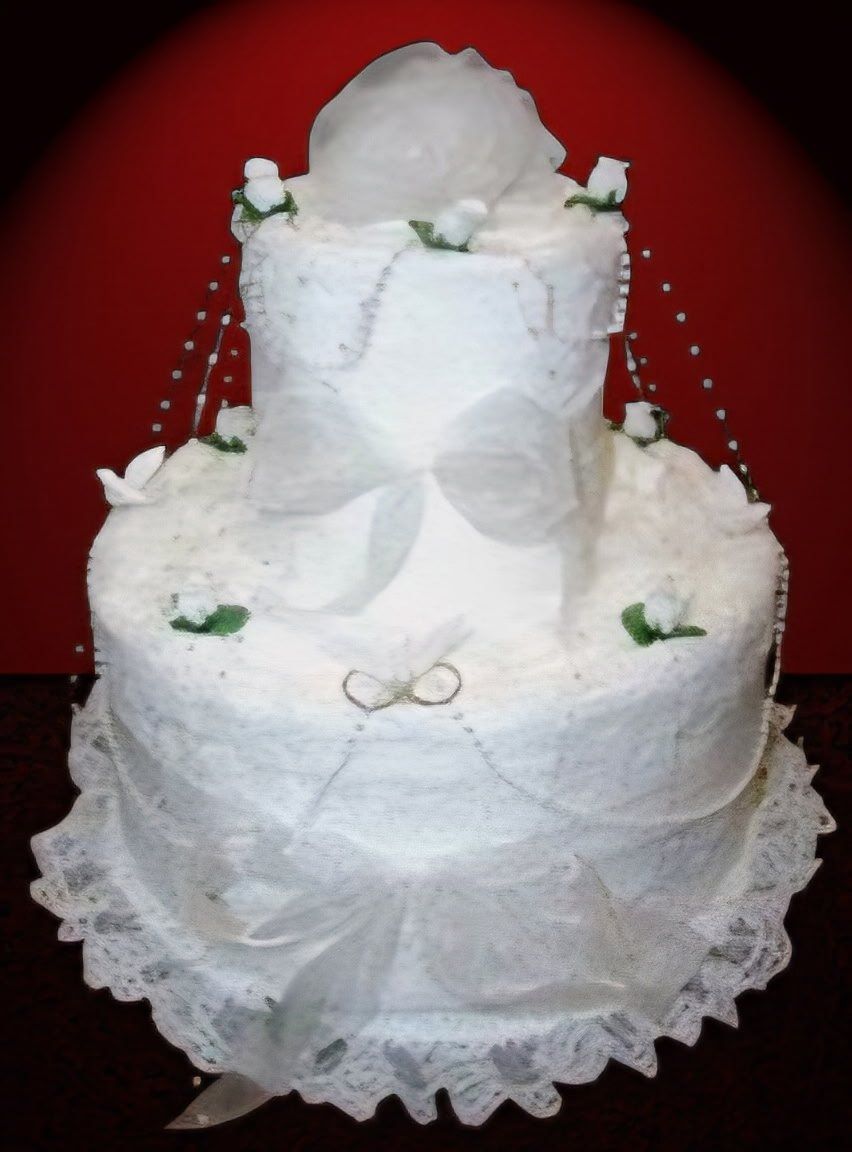 Elegant all-white wedding towel cake